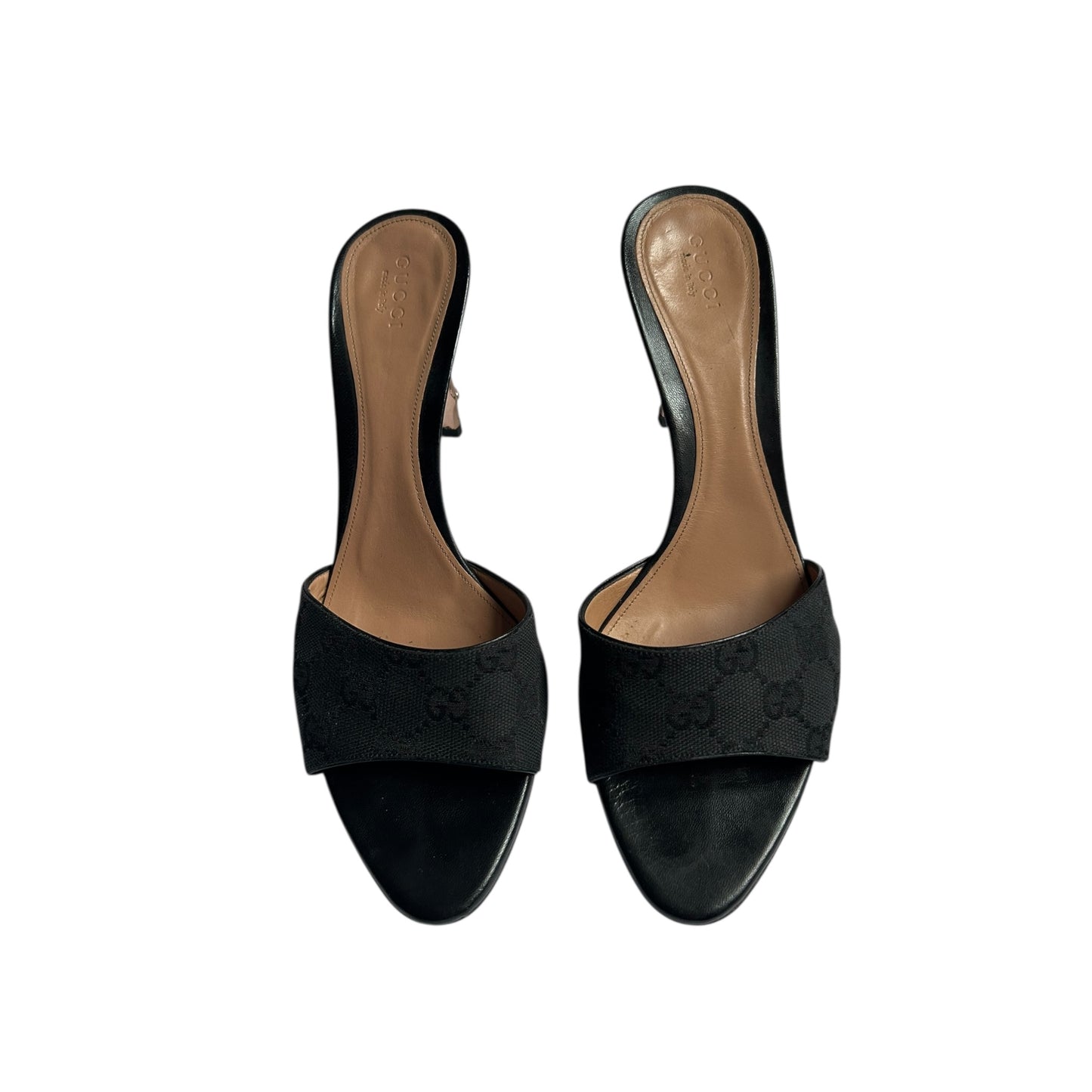 Vintage Gucci by Tom Ford black monogram canvas bamboo mule heels / 39