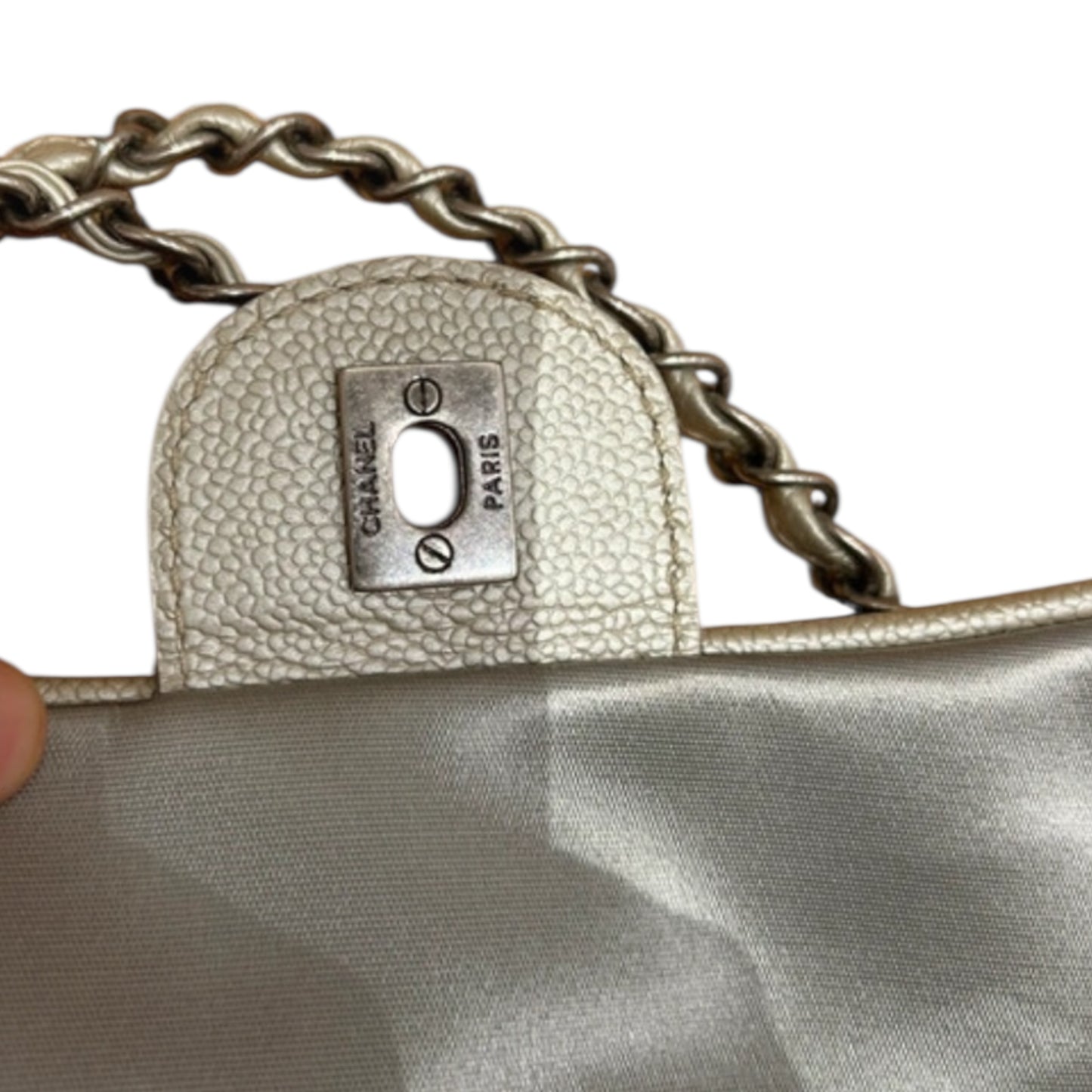Vintage Chanel timeless classic silver leather and satin bag