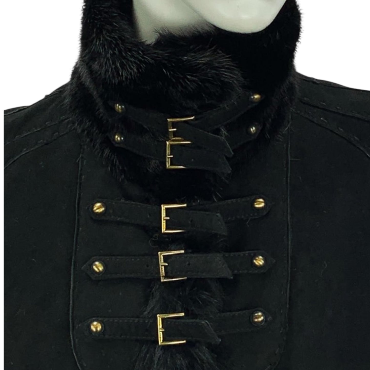 Vintage Roberto Cavalli FW 2004 black suede and mink shearling jacket coat