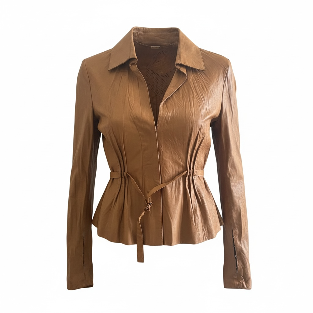 Vintage Cavalli tan embroidered floral leather jacket