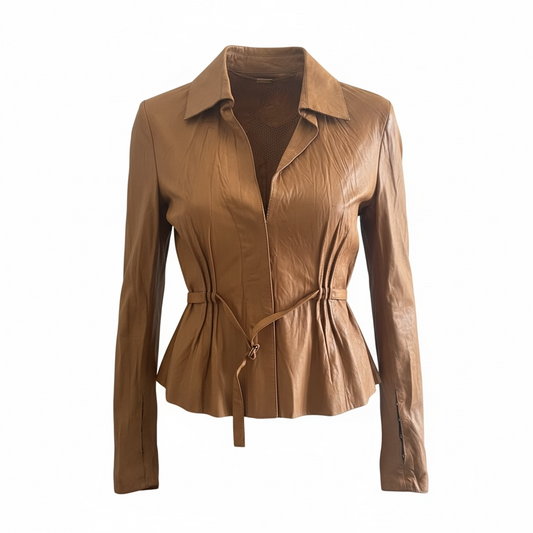 Vintage Cavalli tan embroidered floral leather jacket