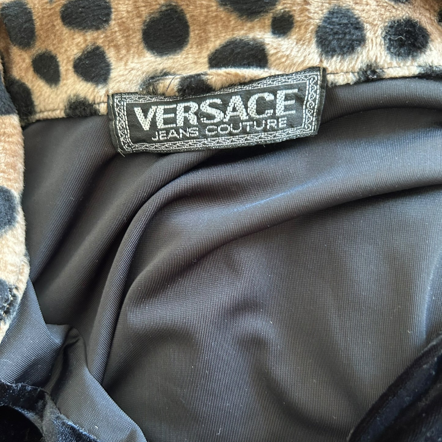 Vintage Versace velour leo print midi black dress