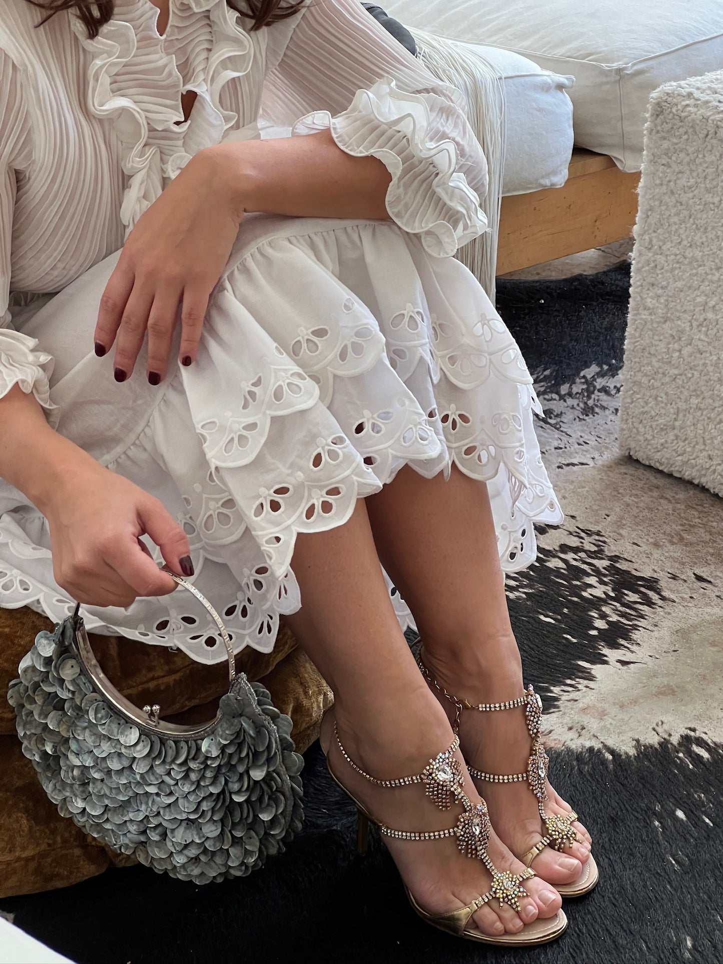 Vintage Rene Caovilla metallic crystal embellished sandal heels / 36