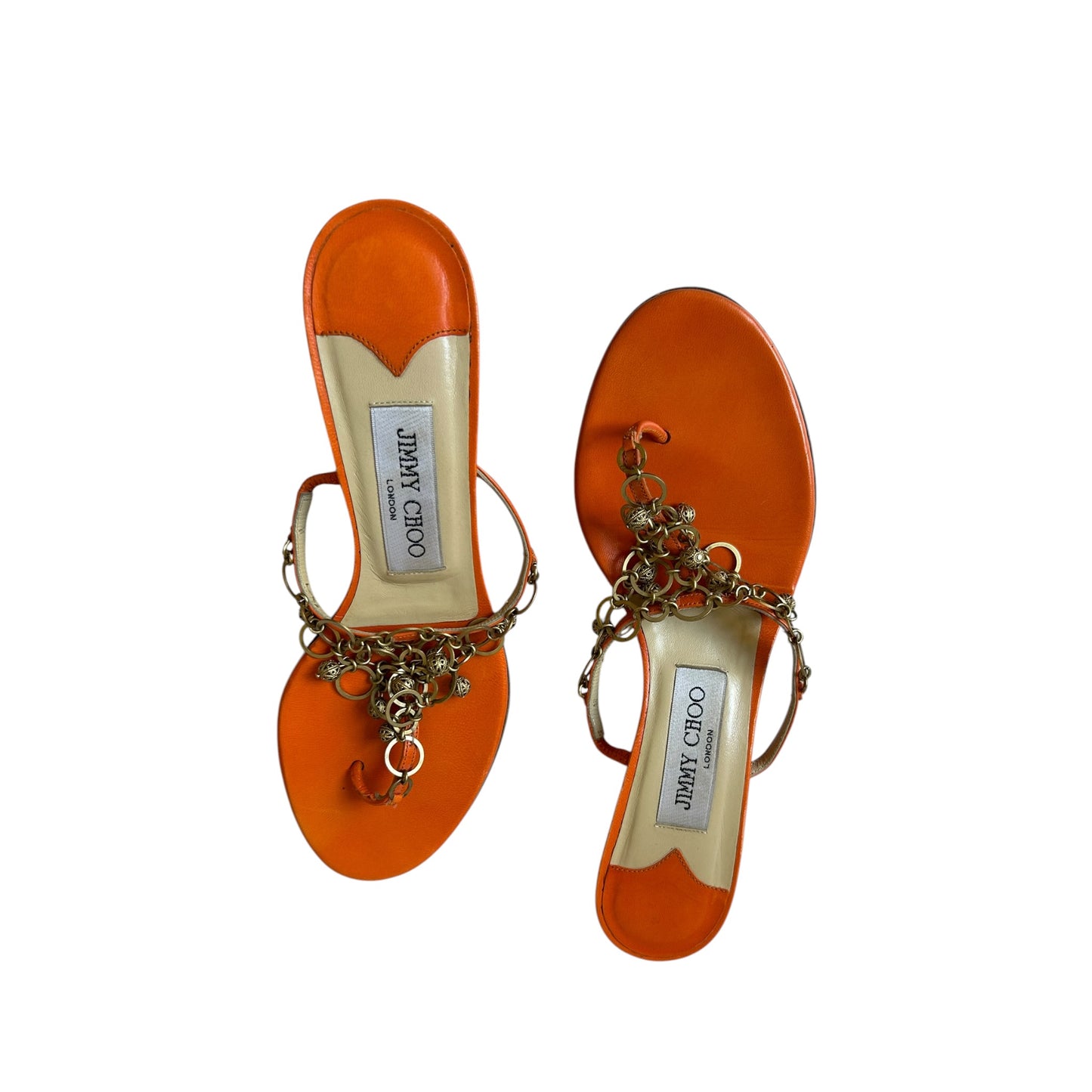 Vintage Jimmy Choo orange thong kitten heels / 37