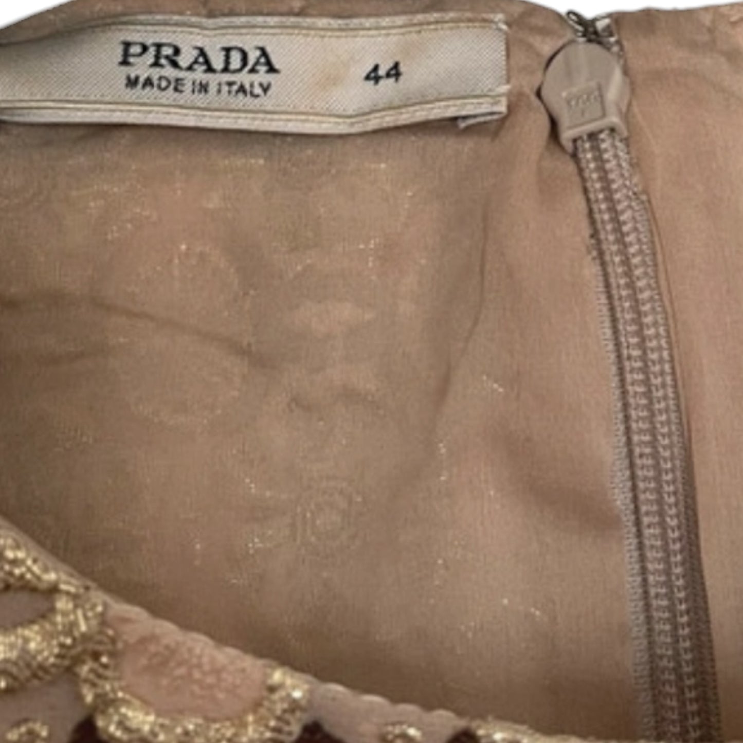 Vintage Prada long sleeve dress  Embroidered Brocade Nude Gold and Brown SS2002 Runway