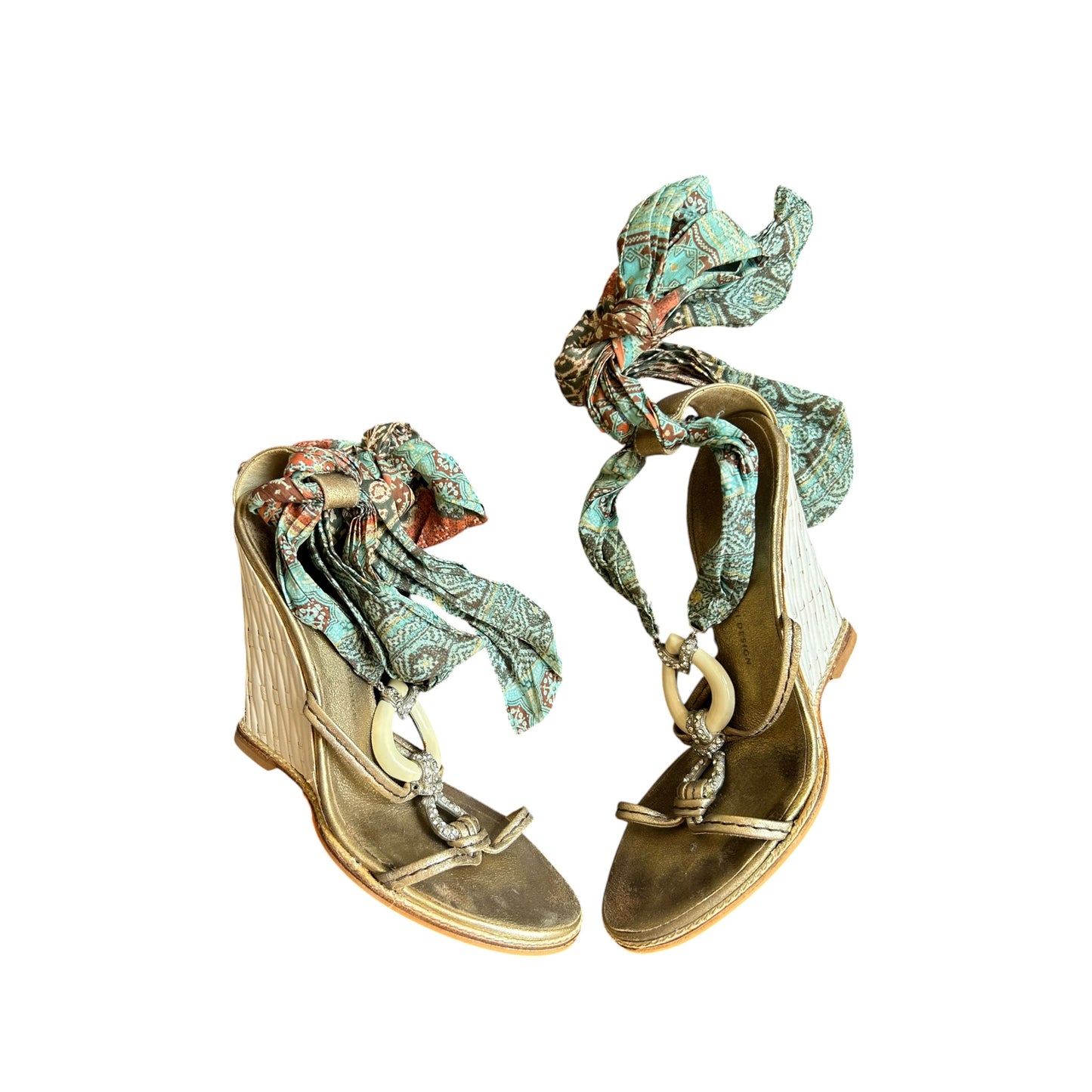 Vintage Zanotti multicolored wrap around crystal wedges / 37