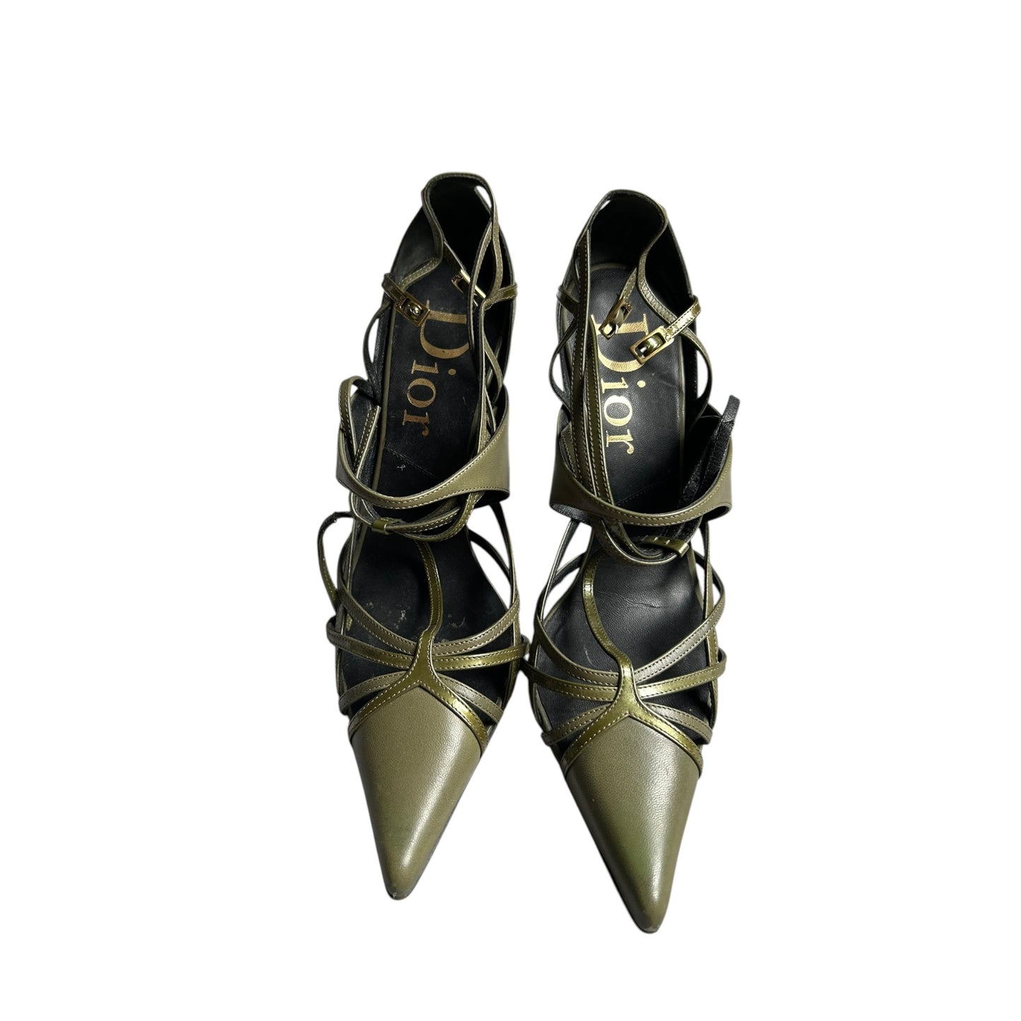 Vintage Dior by Galliano 00s strap khaki bondage heels / 36