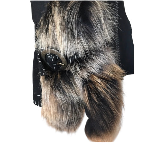 Vintage Roberto Cavalli 2006 Black Suede Washed look Jacket with Fox Fur Collar & Belt