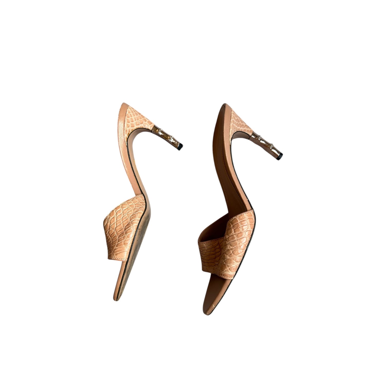 Vintage Gucci by Tom Ford pink croc leather bamboo mule heels / 36