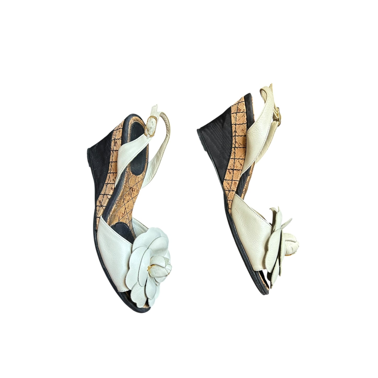 Vintage Chanel white camellia floral wedges by Karl Lagerfeld/ 36