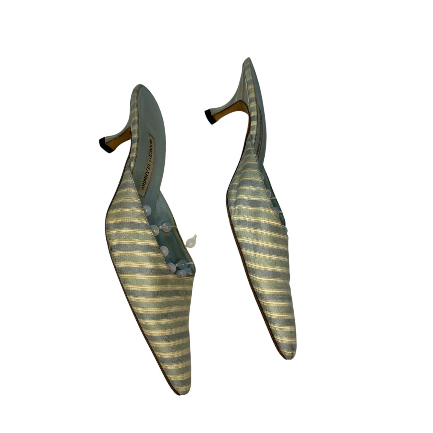 Vintage rare Manolo Blahnik canvas baby blue studded mules/ 42