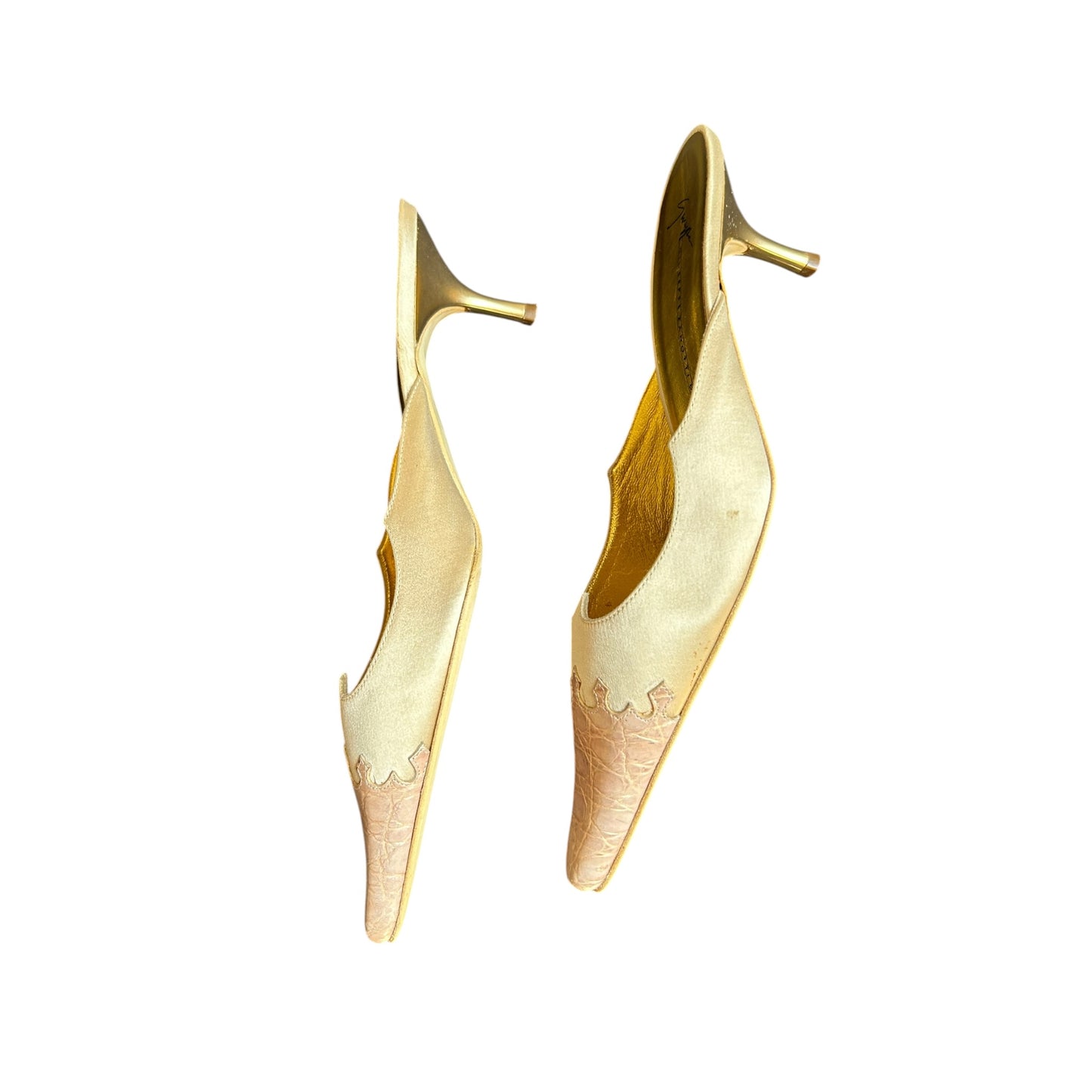 Vintage Giuseppe Zanotti satin nude Pointed Toe Kitten Heel Mules / 36