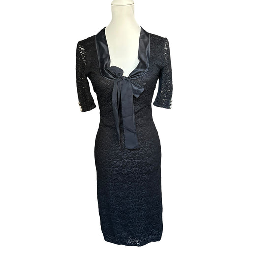 Vintage Dolce&Gabbana black lace midi pearl dress