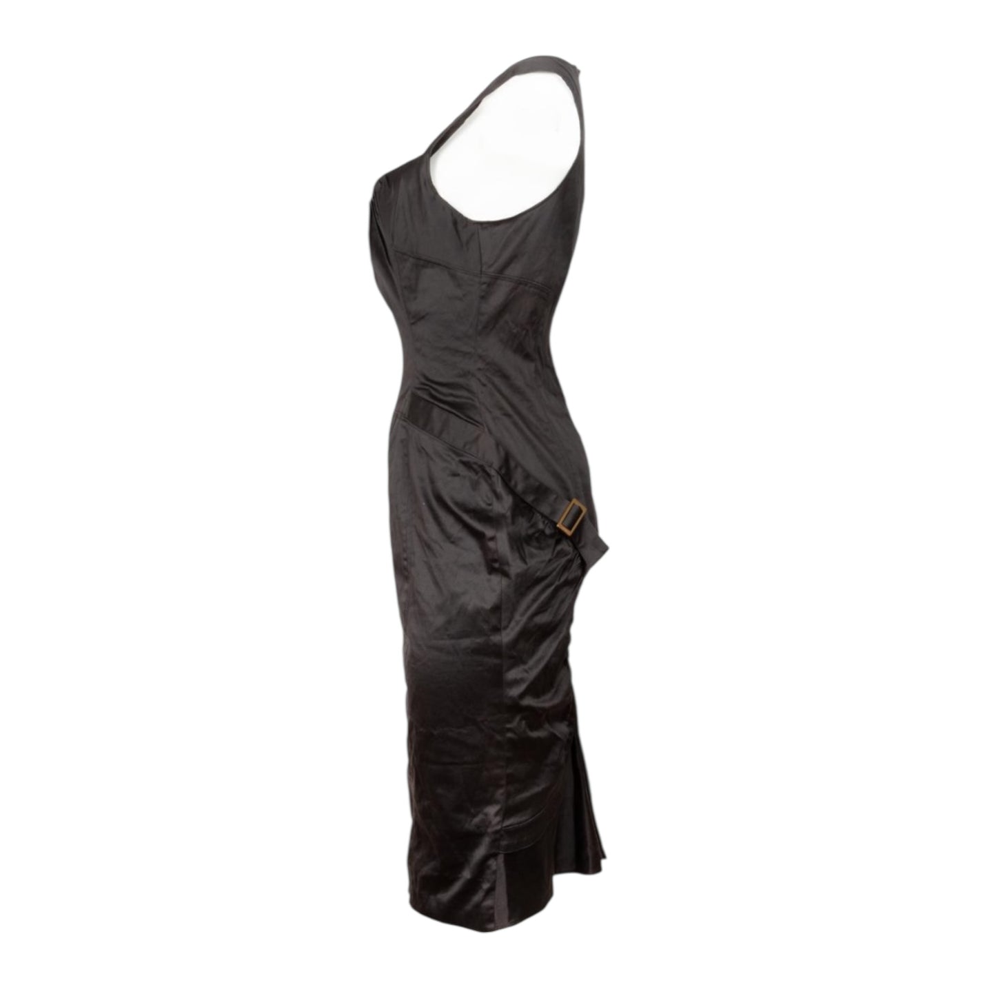 Vintage Gucci by Tom Ford FW2003 Gray Structured Satin Dress with Buckle Detailh