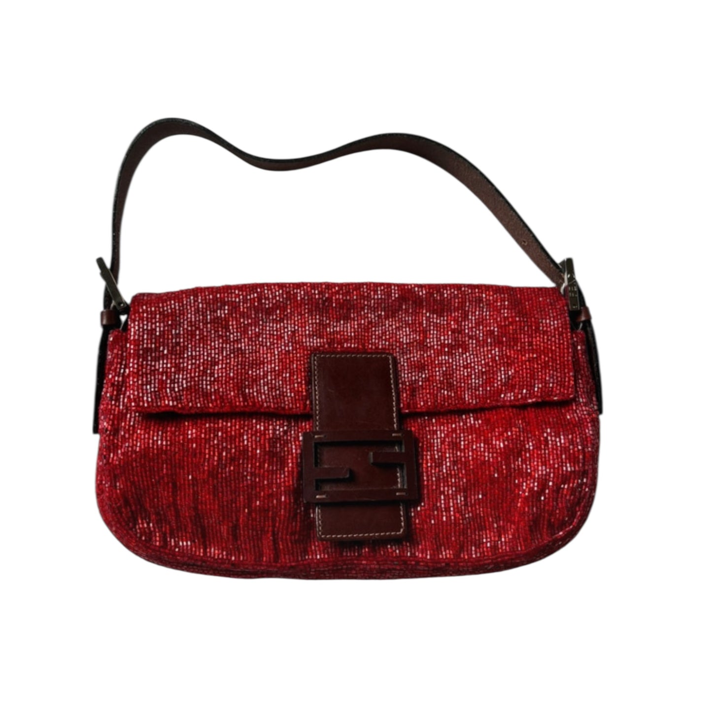 Fendi Baguette Red Beaded Bag – Vintage FF Logo Clasp Shoulder Bag