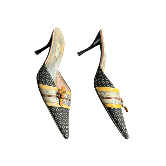 Vintage Prada floral cloth mule heels / 37