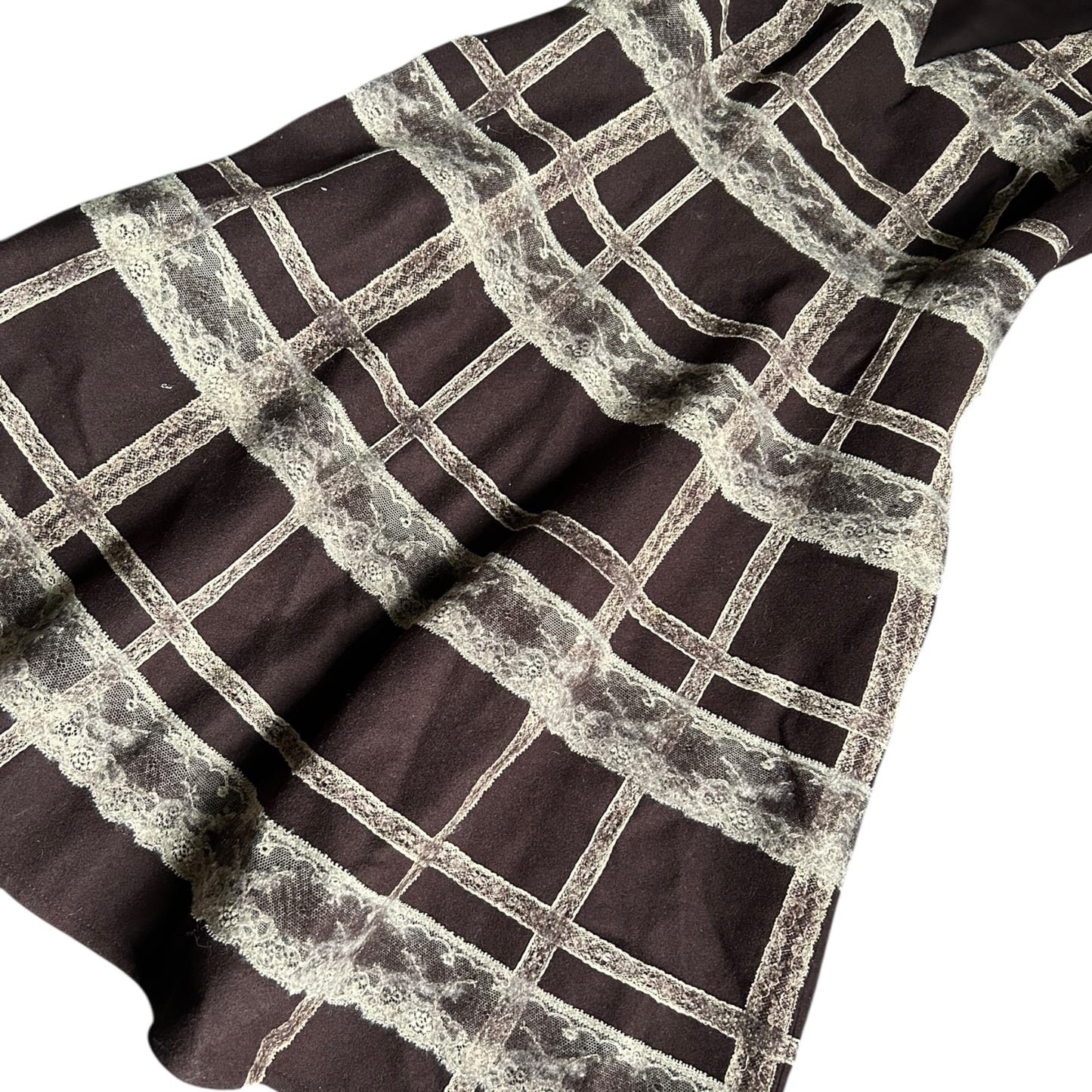 Valentino Runway 2011 Lace Grid Dress – Brown Sleeveless A-Line Designer Dress