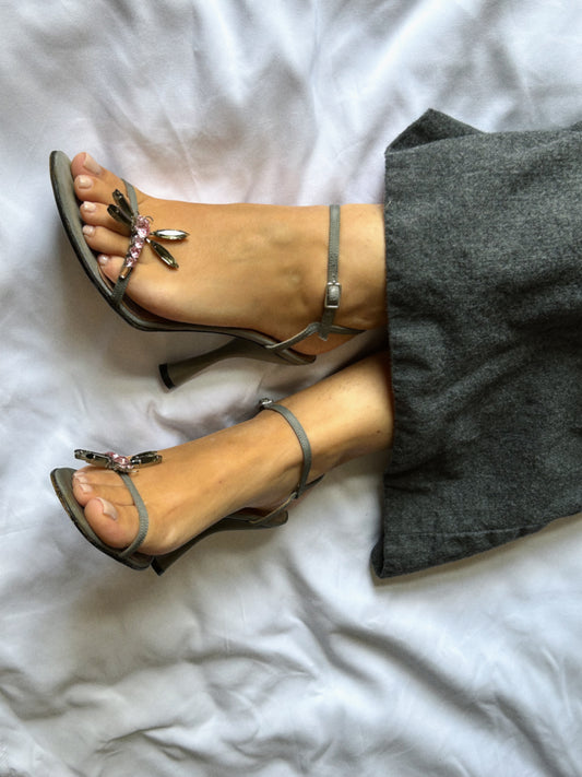 Vintage Dolce&Gabbana silver flower appliqué sandal heels / 39