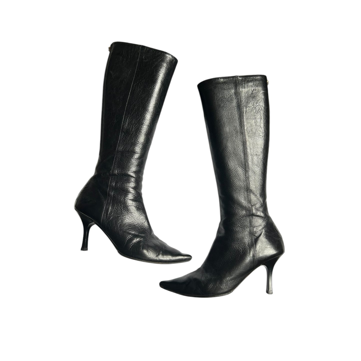 Vintage Jimmy Choo black leather knee high zip boots