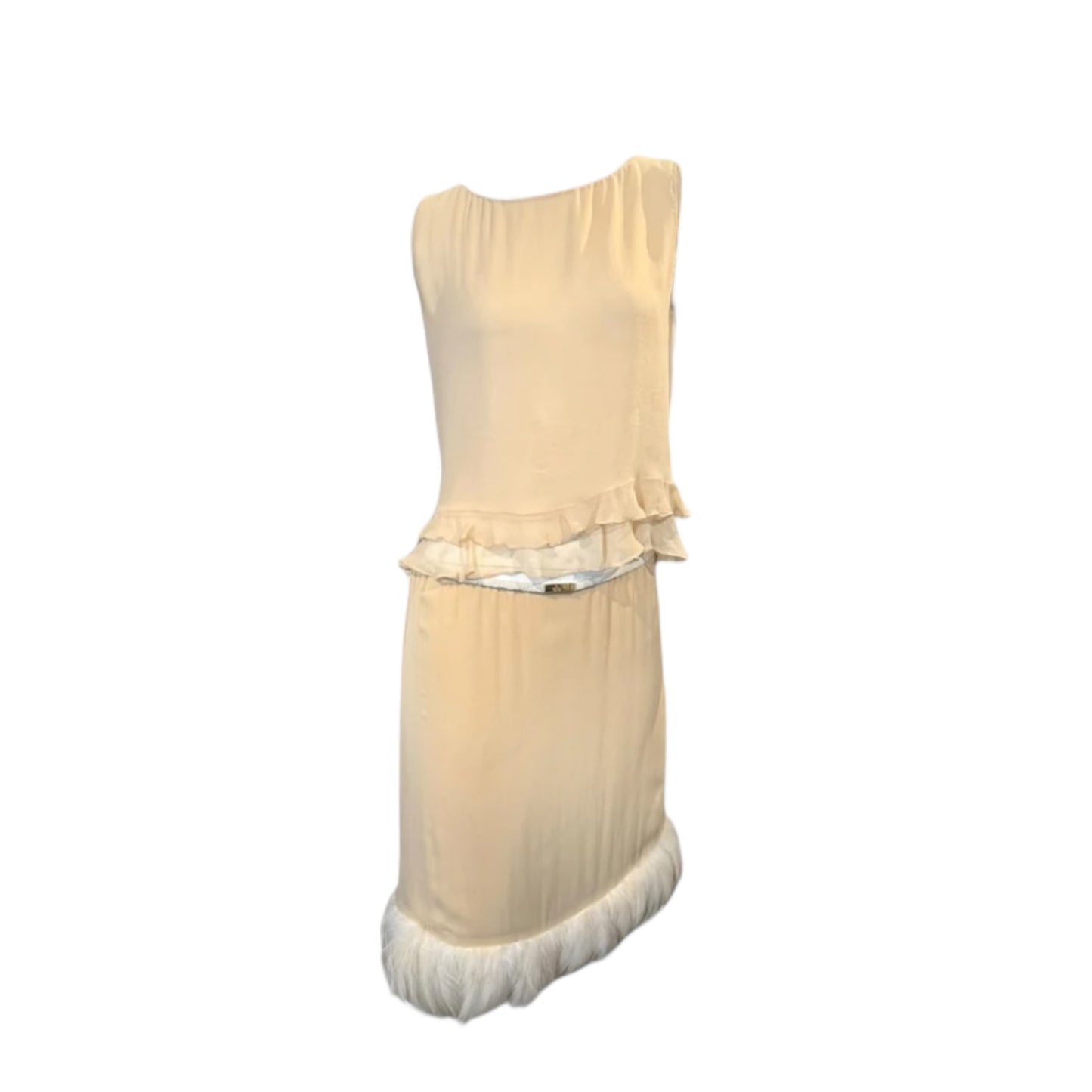 Gucci SS1999 RUNWAY  By Tom Ford Beige Silk Feathers Trim 2 piece Set