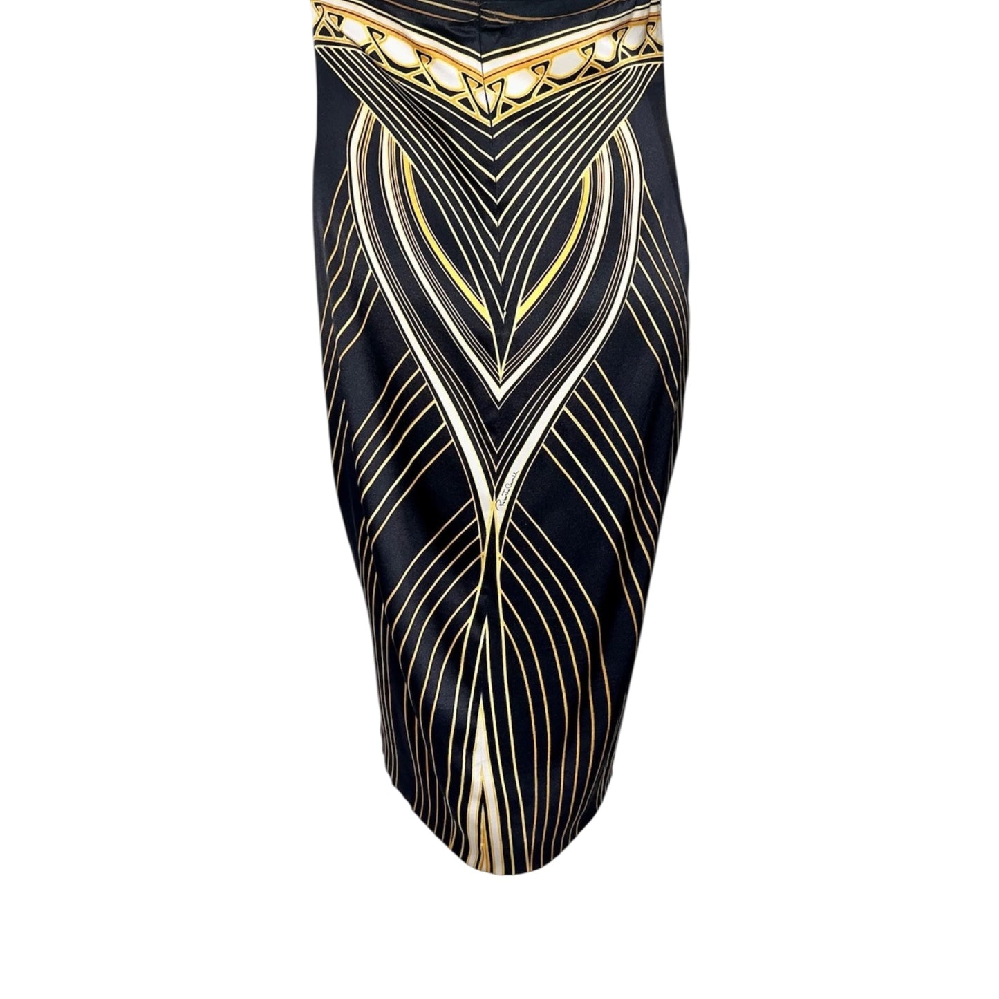 RENTAL ONLY Roberto Cavalli vintage SS2007 Egyptian midi black and gold halter silk dress