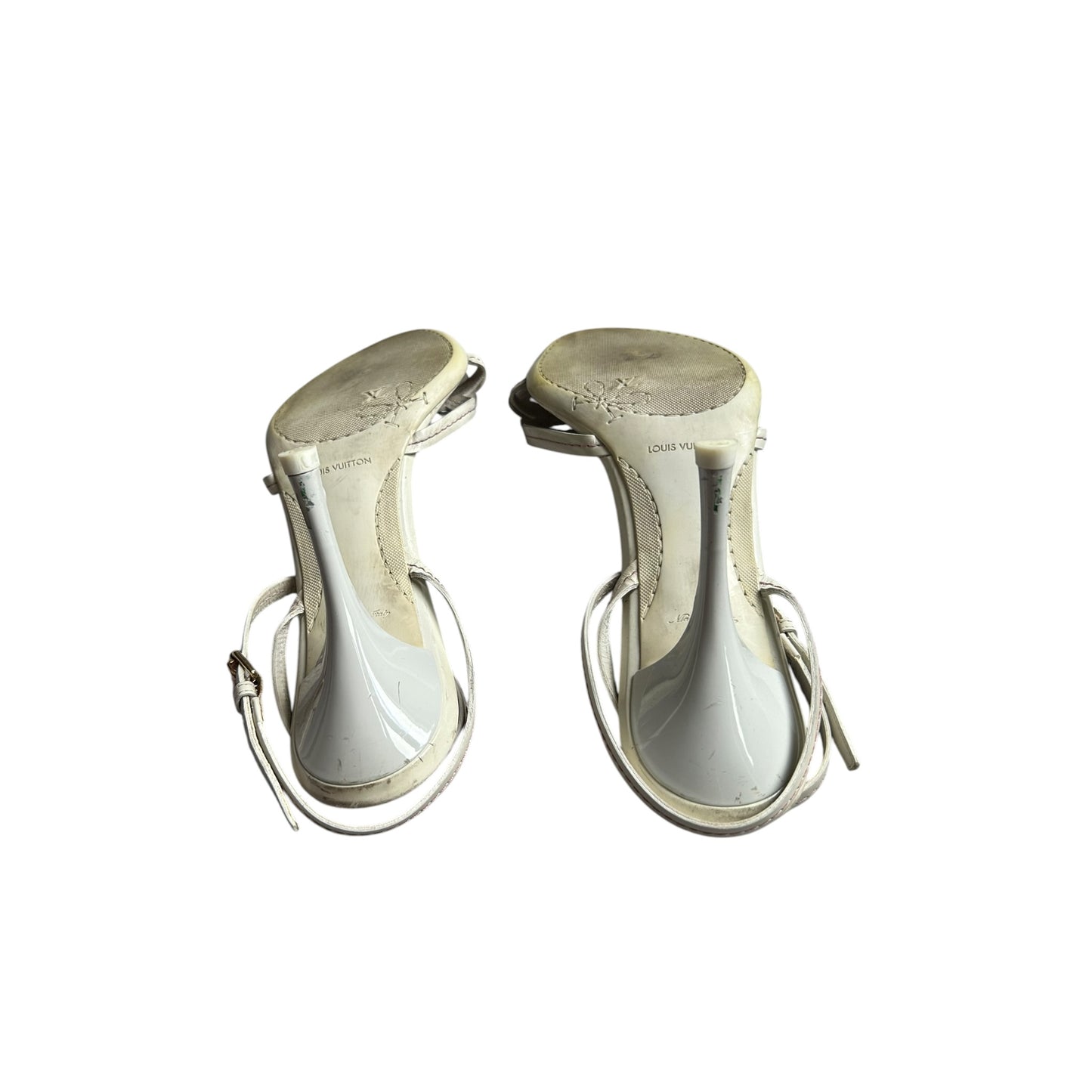 Vintage Louis Vuitton white leather floral sandal heels / 41