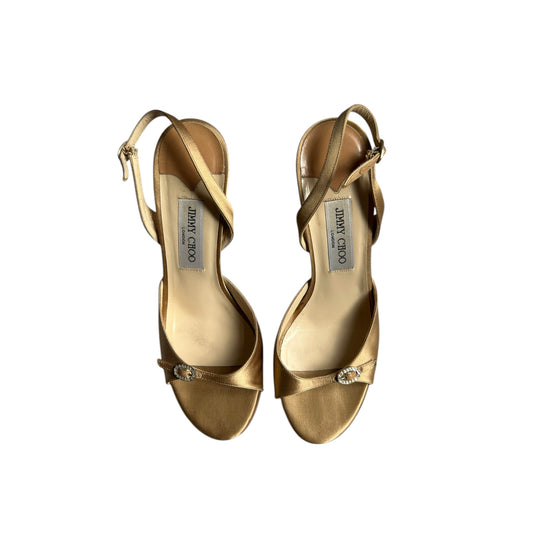 Vintage Jimmy Choo satin metallic champagne gold sandal heels / 39.5