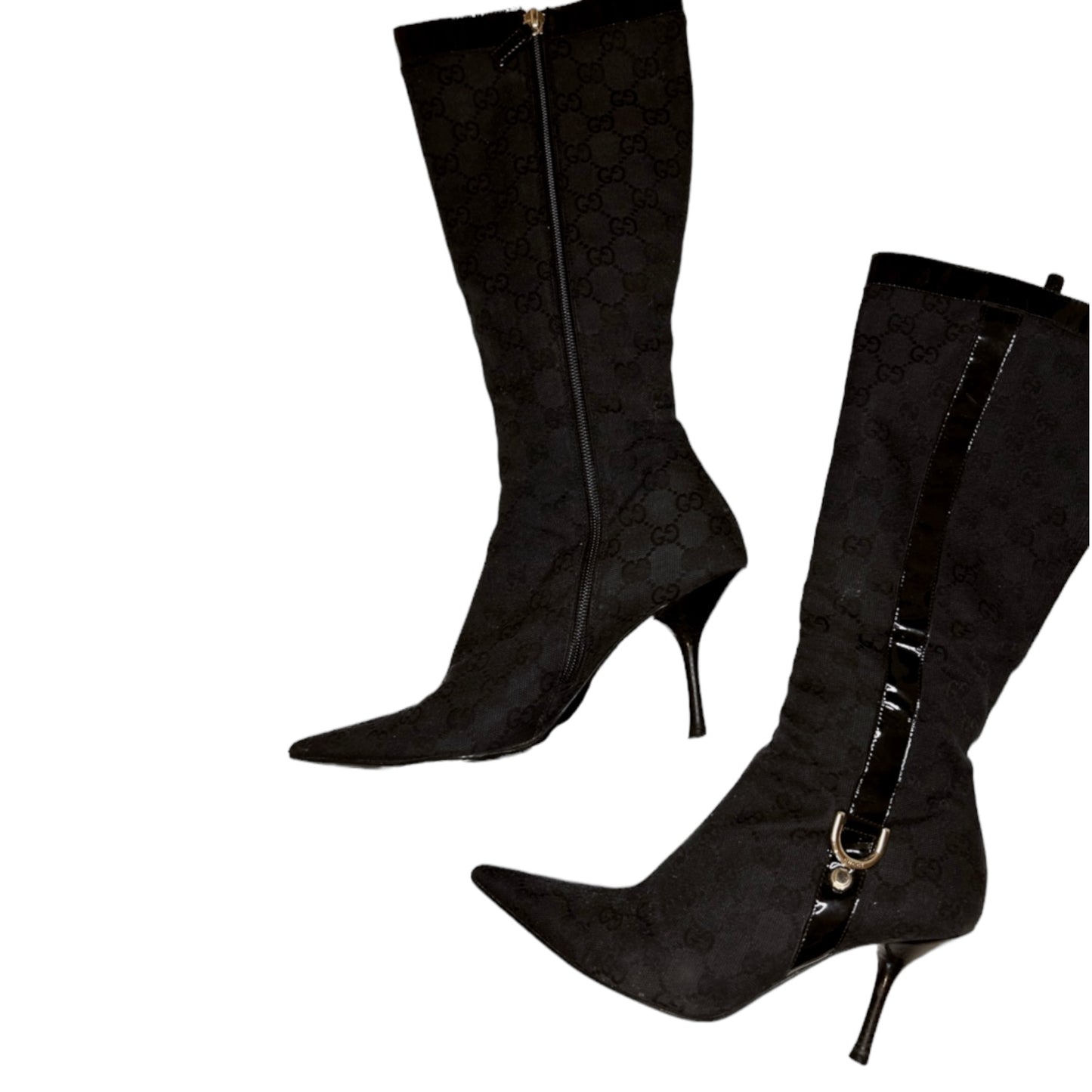 Vintage Gucci by Tom Ford black monogram canvas knee boots / IT 37.5