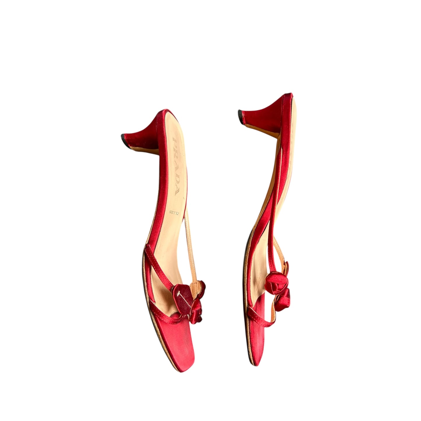 Vintage Prada red satin floral mule heels / 40