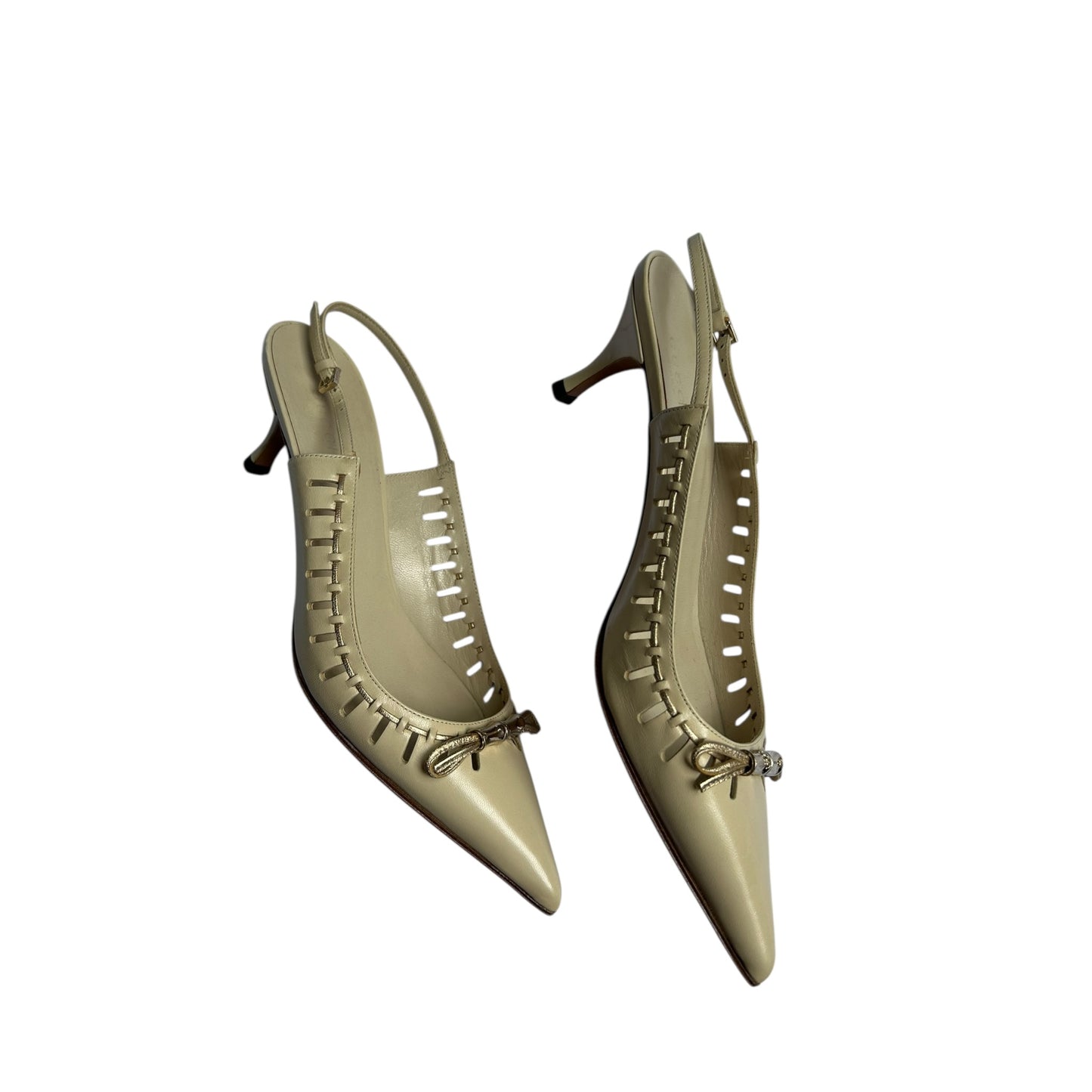 Vintage Gucci bow tie cream slingback heels unworn / 37