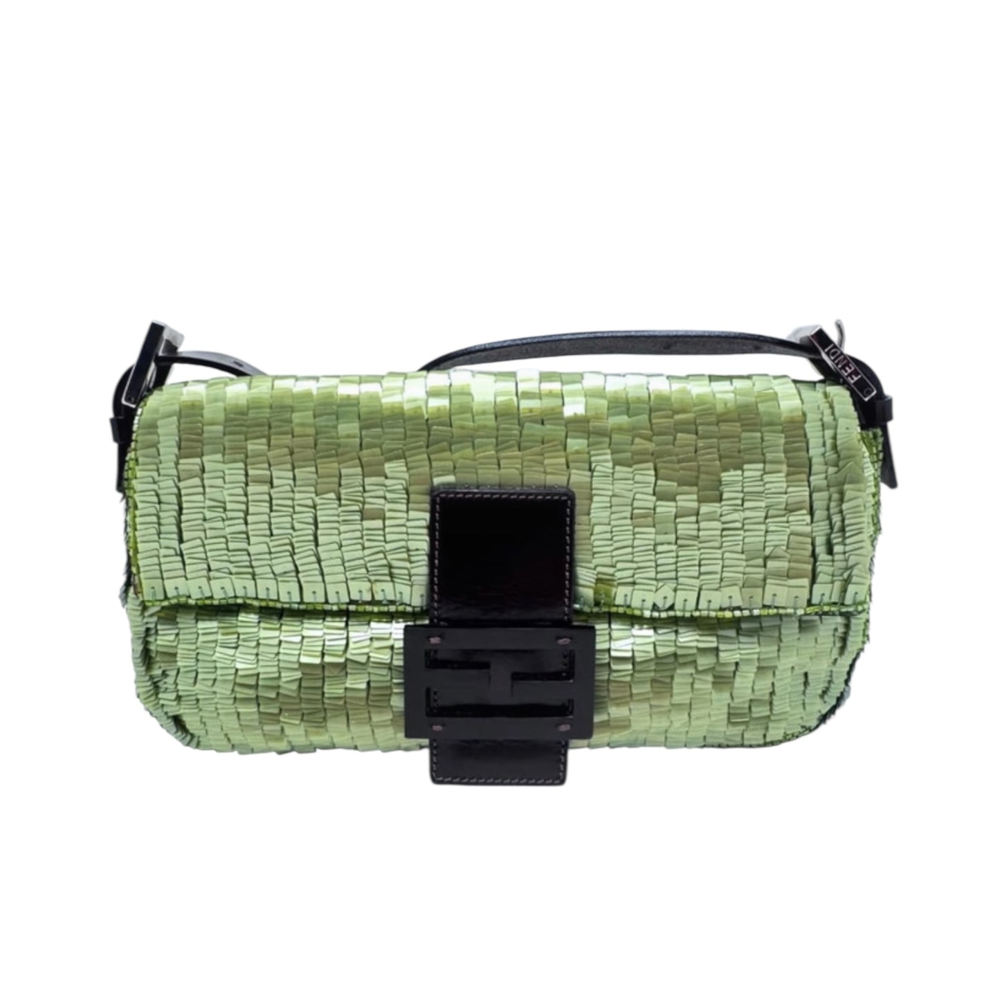 Fendi Baguette Green Sequined Bag – Vintage FF Logo Shoulder Bag
