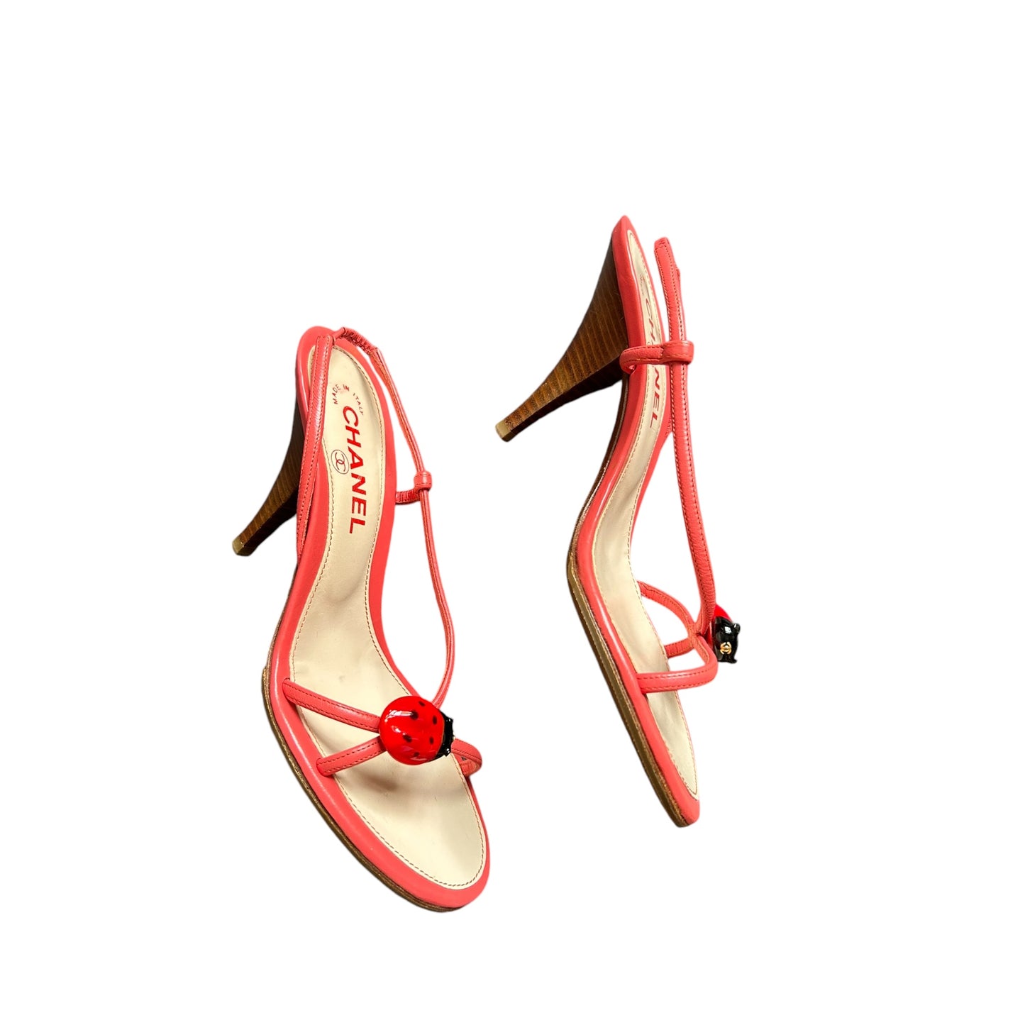 Vintage rare Chanel ladybug red sling back heels / 36.5
