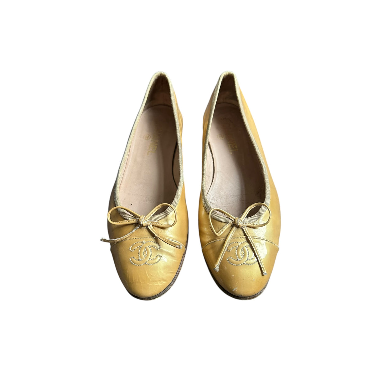 Vintage Chanel CC interlocking logo yellow ballet flats/ 37