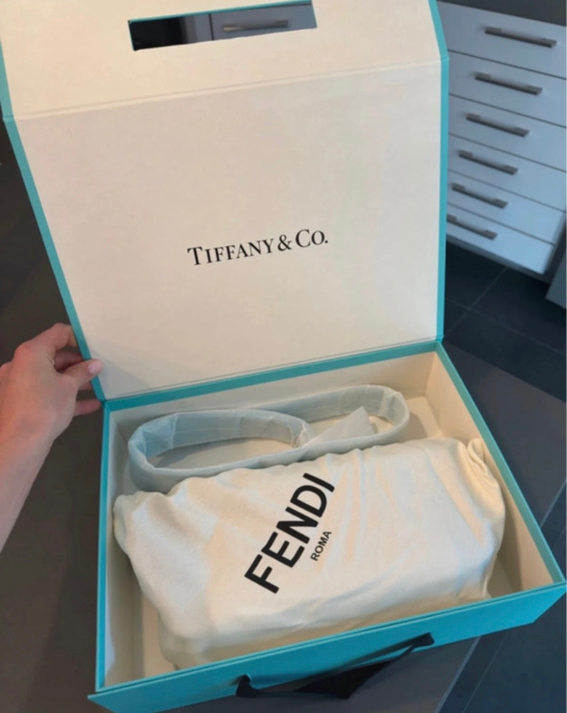 Silk bag by Tiffany & Co. and Fendi limited edition baguette