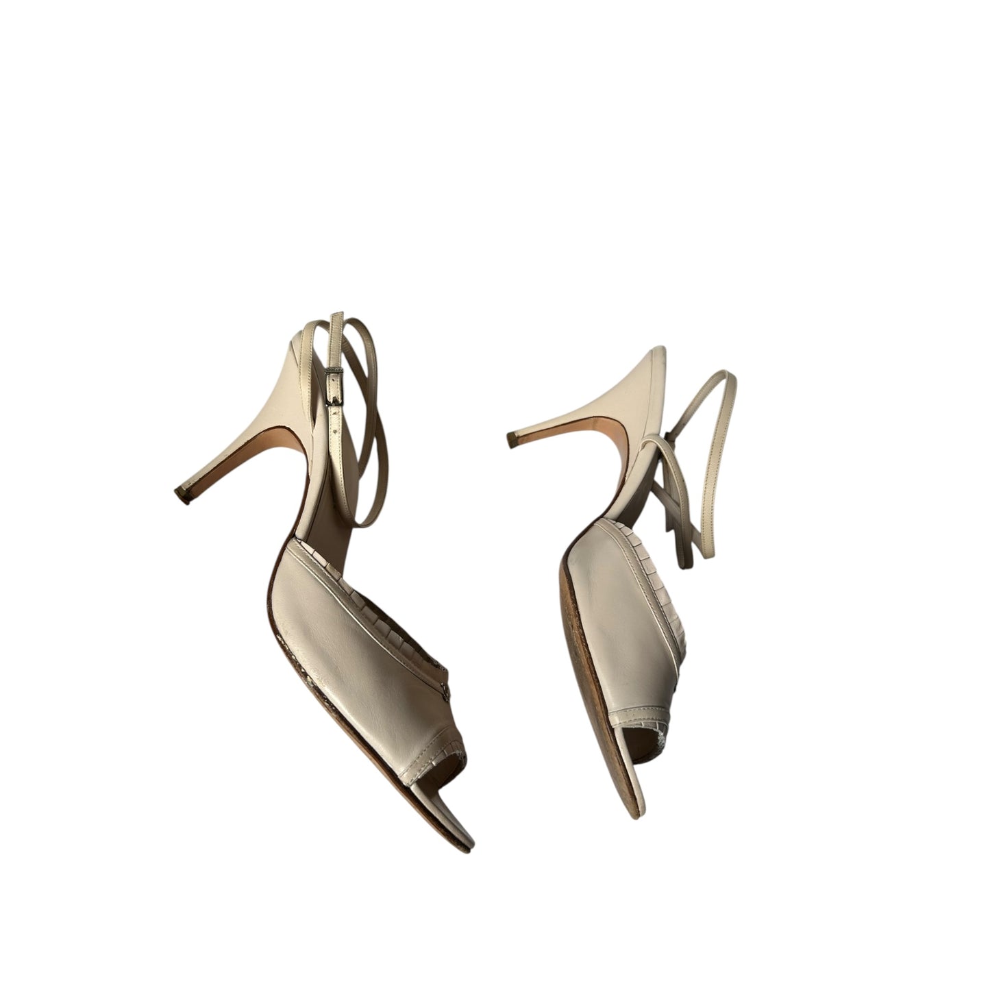 Vintage rare Chanel beige CC logo pleated grosgrain trim / 41