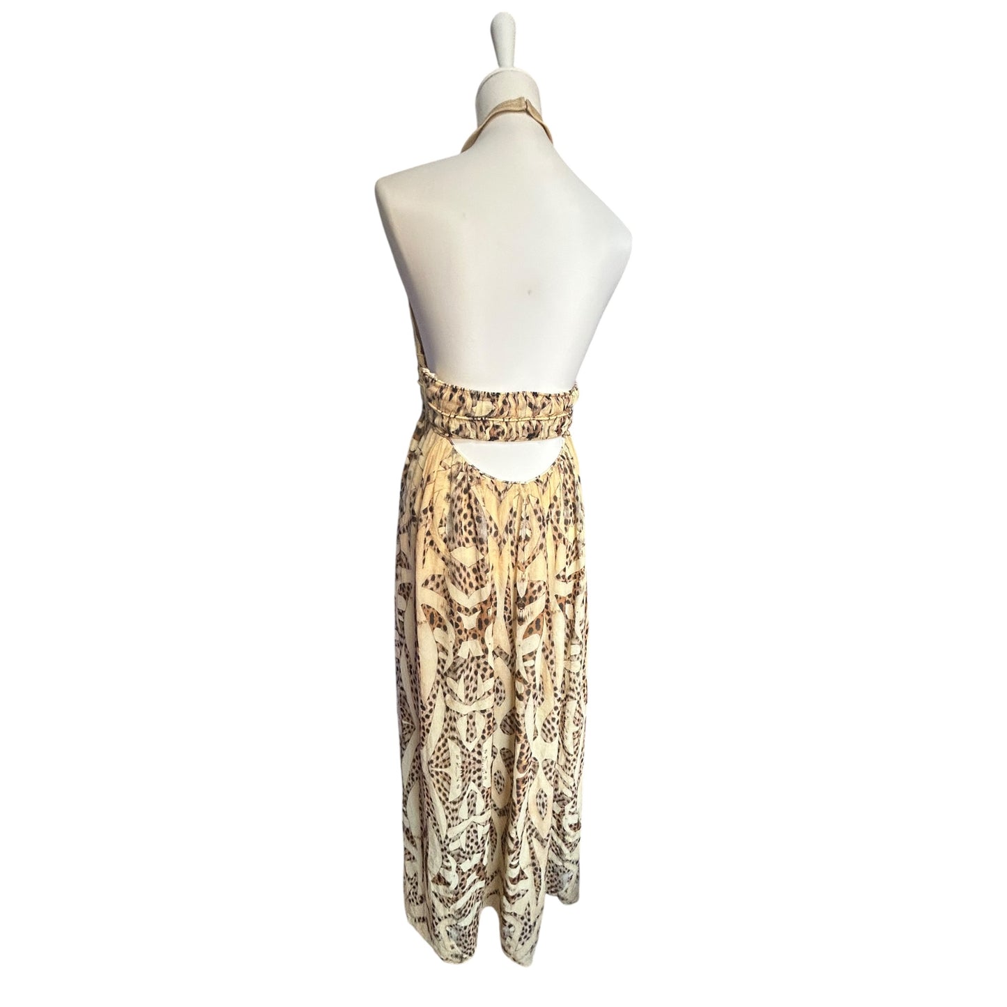 Roberto Cavalli Silk Halter Dress – Backless Animal Print Cut-Out Dress