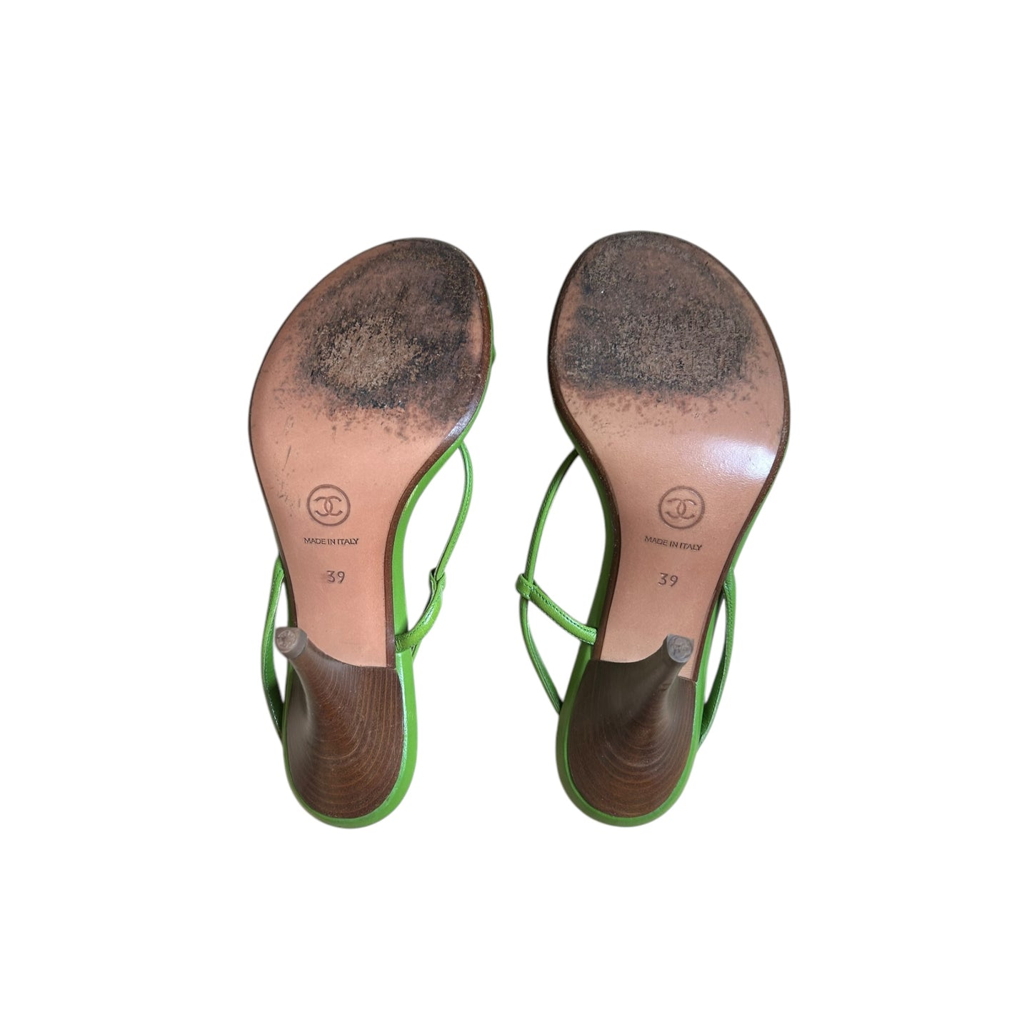 Vintage Chanel green ladybug sandal heels / 39.5