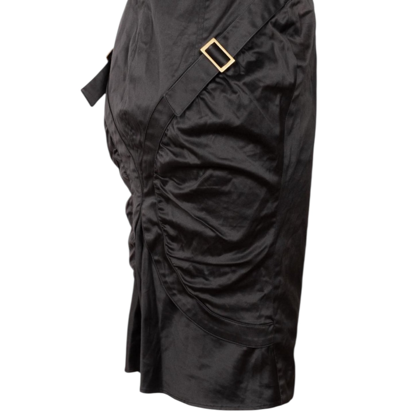 Vintage Gucci by Tom Ford FW2003 Gray Structured Satin Dress with Buckle Detailh