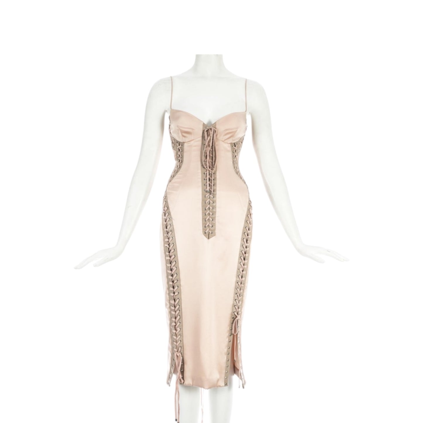Dolce & Gabbana pink silk and leather lace up evening dress, S/S 2003