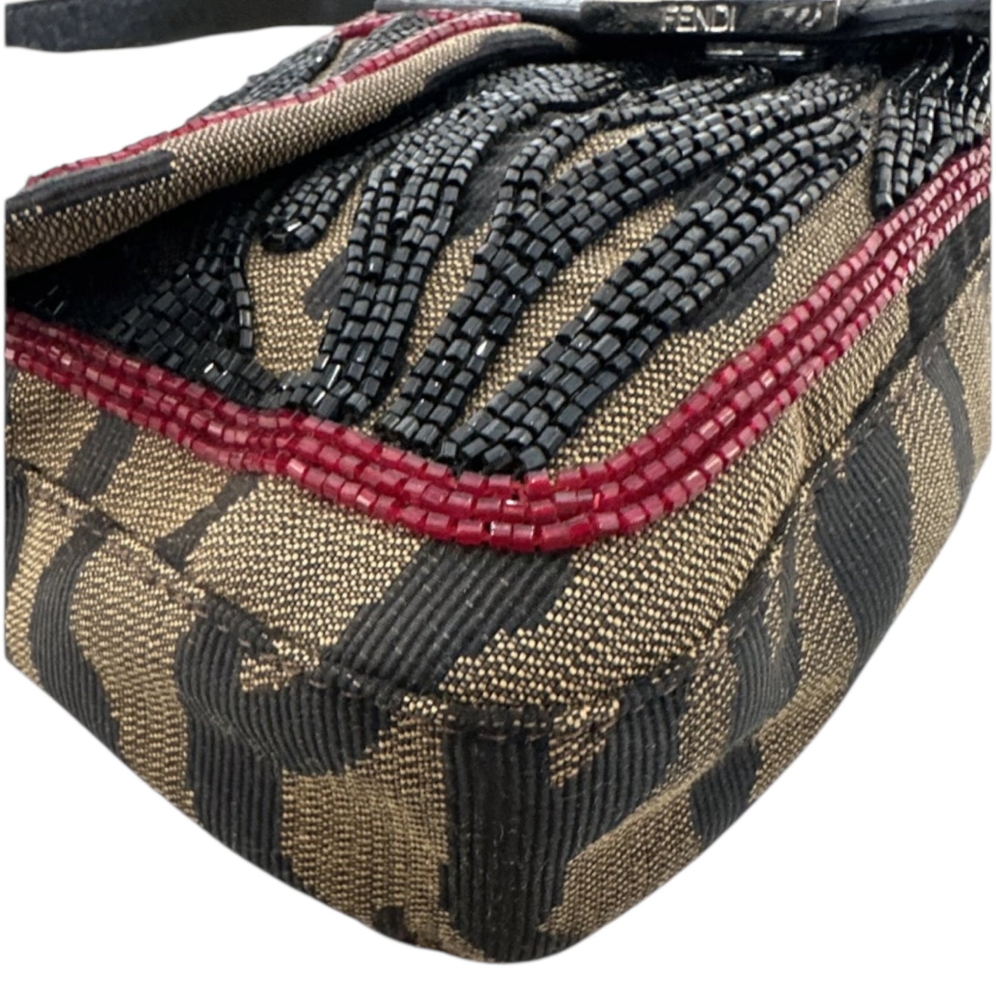 Fendi Baguette Beaded Zebra Pattern Bag – Vintage Embellished FF Logo Shoulder Bag