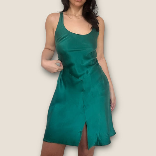 Vintage Victoria’s secret emerald green 100% silk dress / L
