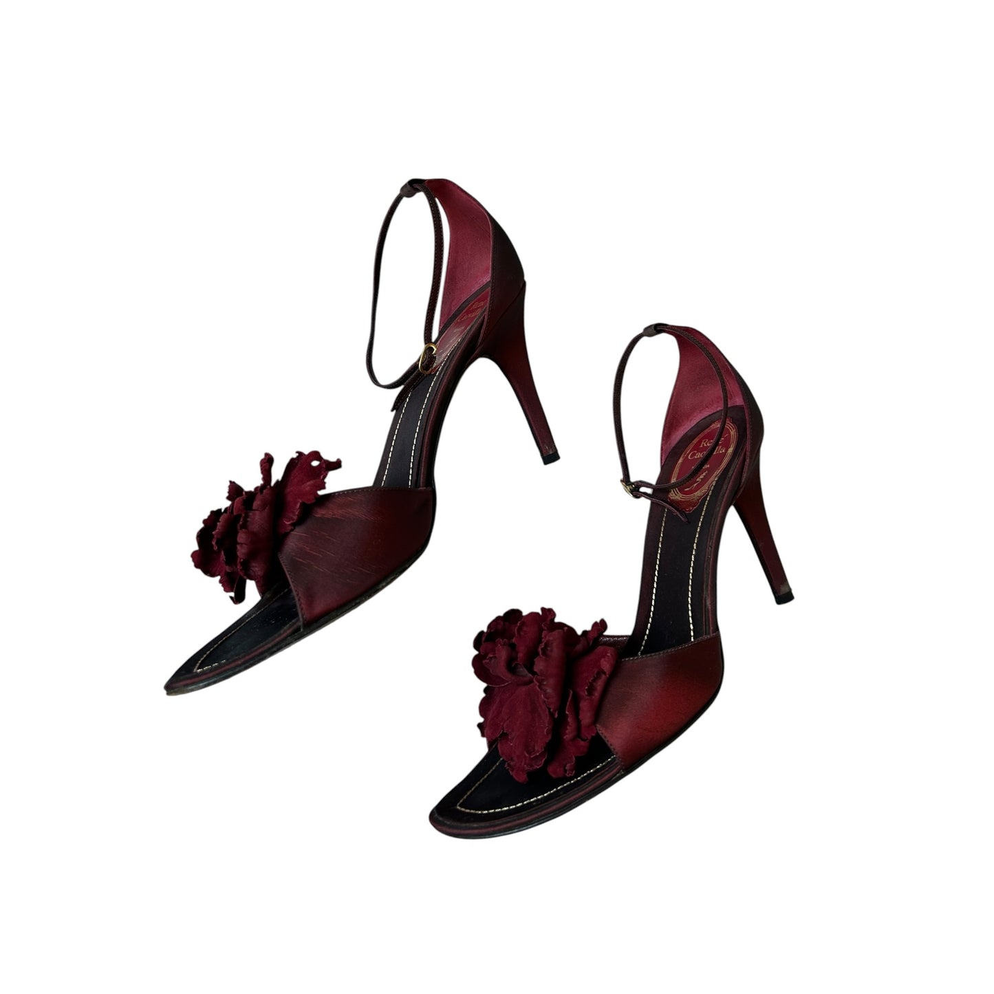 Vintage Rene Caovilla burgundy wine floral heels / 39
