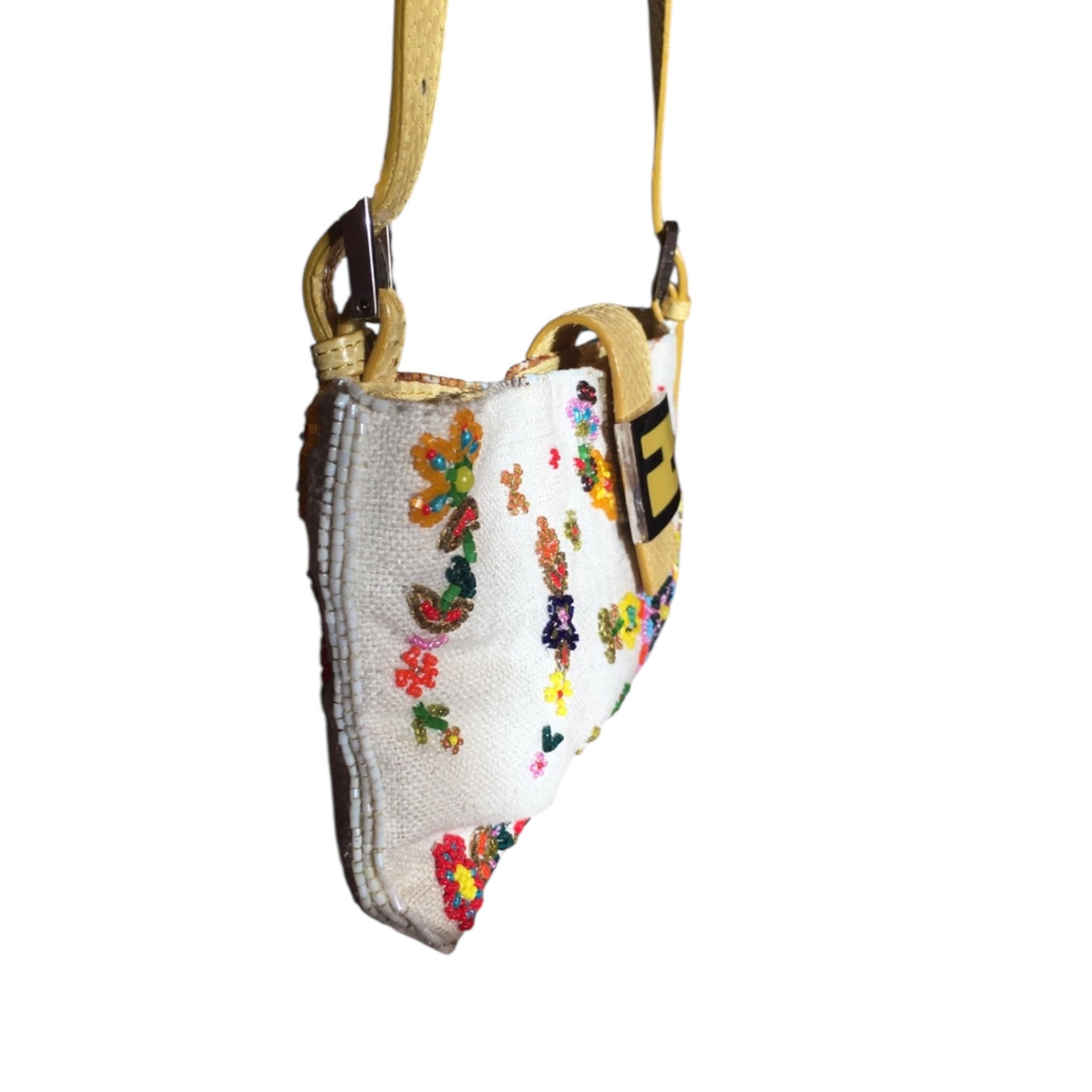 Fendi Baguette Floral Beaded Bag – Vintage Linen & Python Leather FF Logo Shoulder Bag