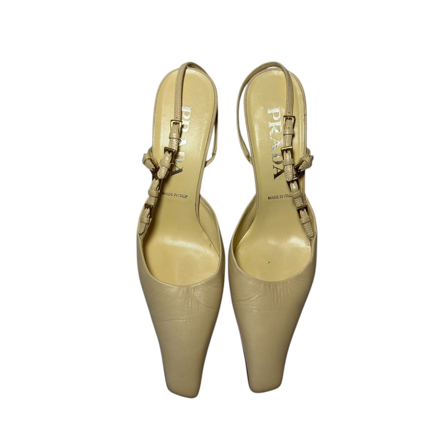Vintage Prada chain beige minimal sling back heels / 38