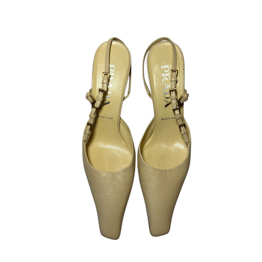 Vintage Prada chain beige minimal sling back heels / 38