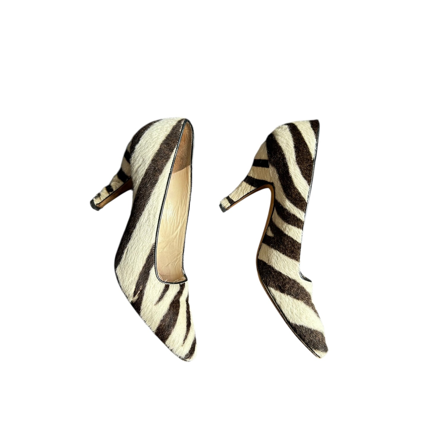 Vintage rare Manolo Blahnik zebra pony hair style heels / 38.5