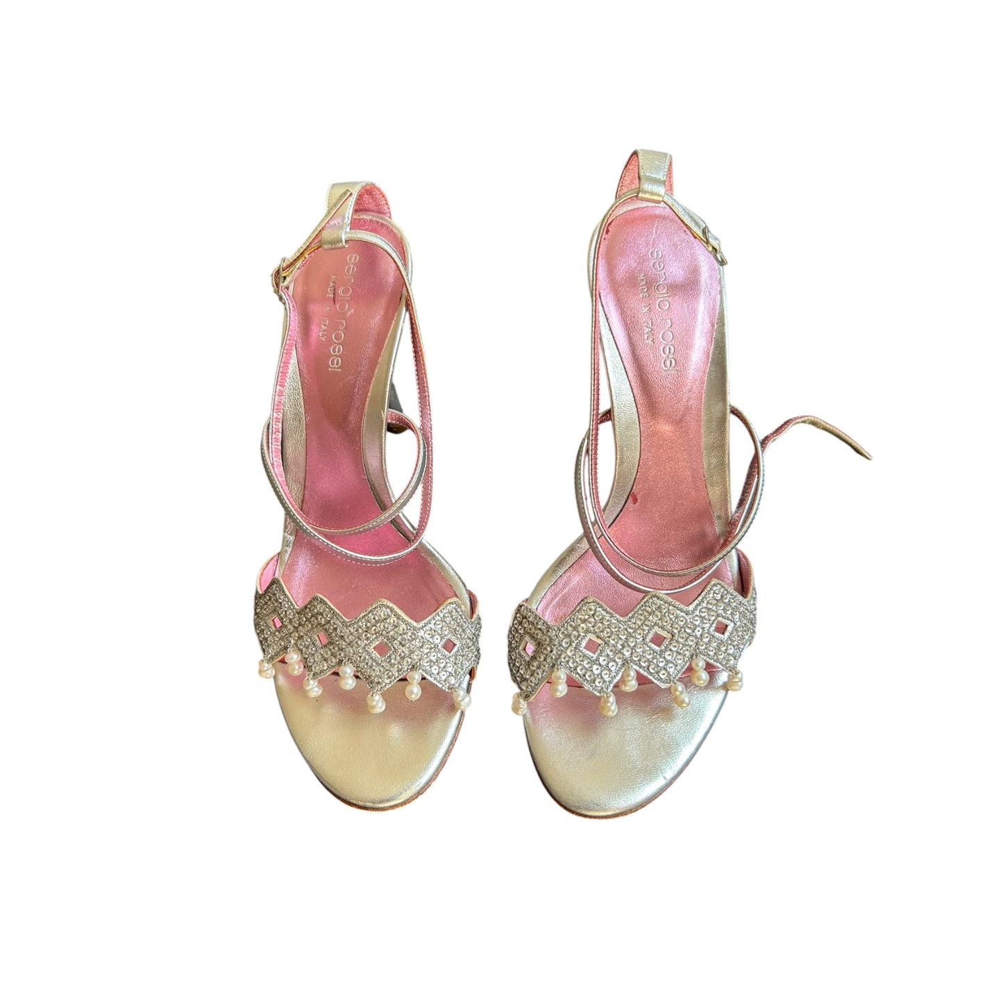 Vintage rare Sergio Rossi metallic silver pearl sandals / 37