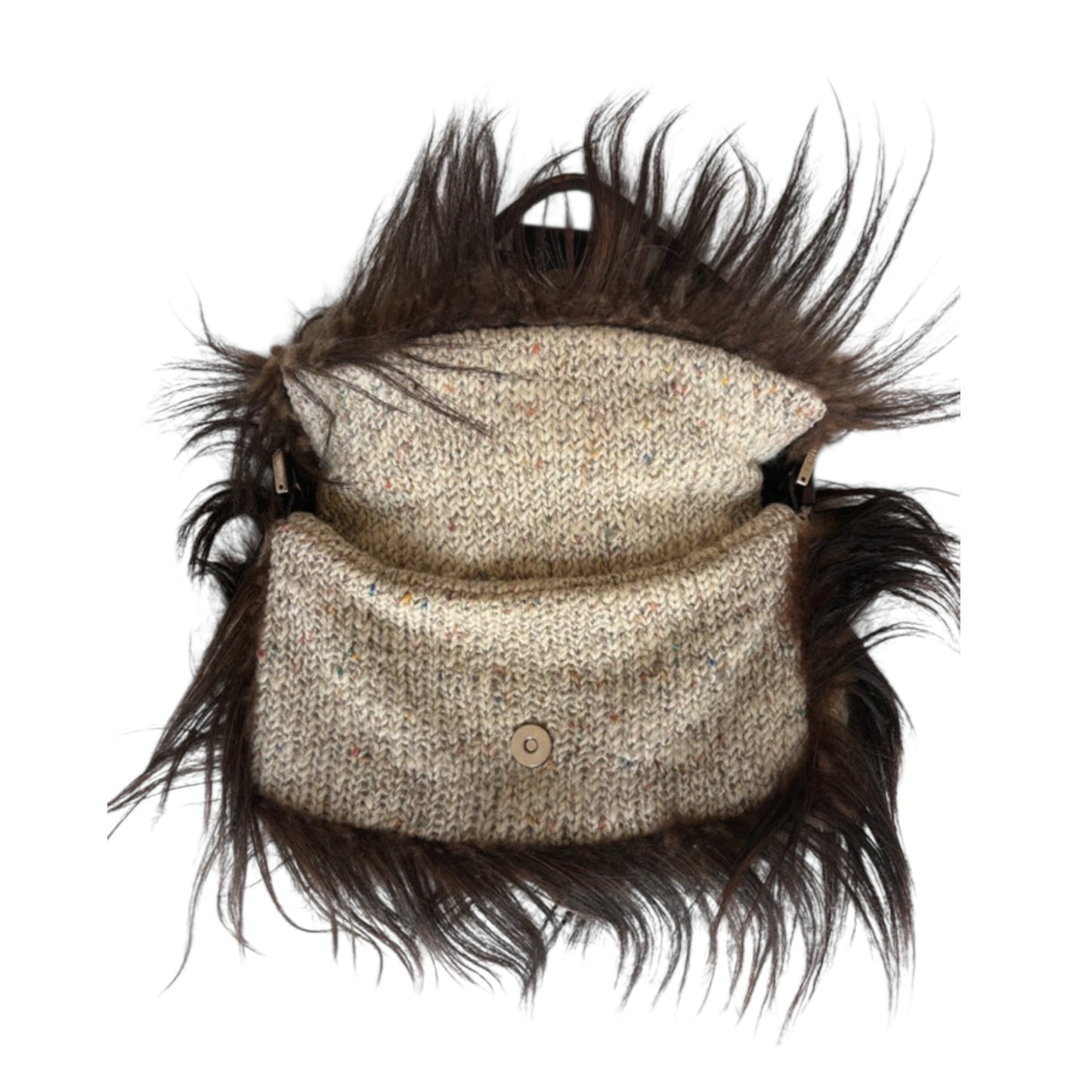 Fendi Baguette goat Fur Trim Wool Bag – Vintage Knit & Fur FF Logo Shoulder Bag