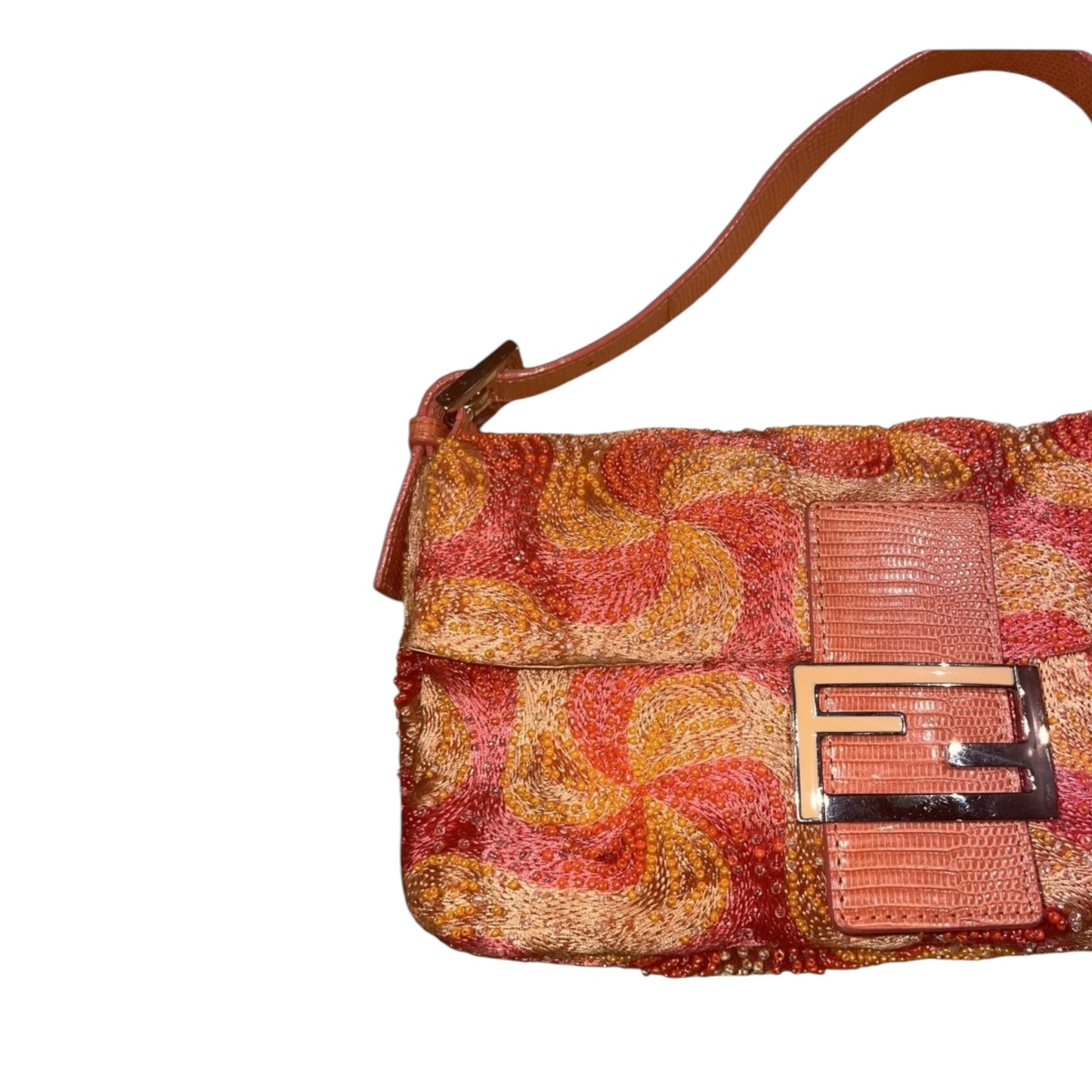 Vintage Fendi Baguette Beaded Swirl Bag | Rare Pink & Orange Shoulder Bag