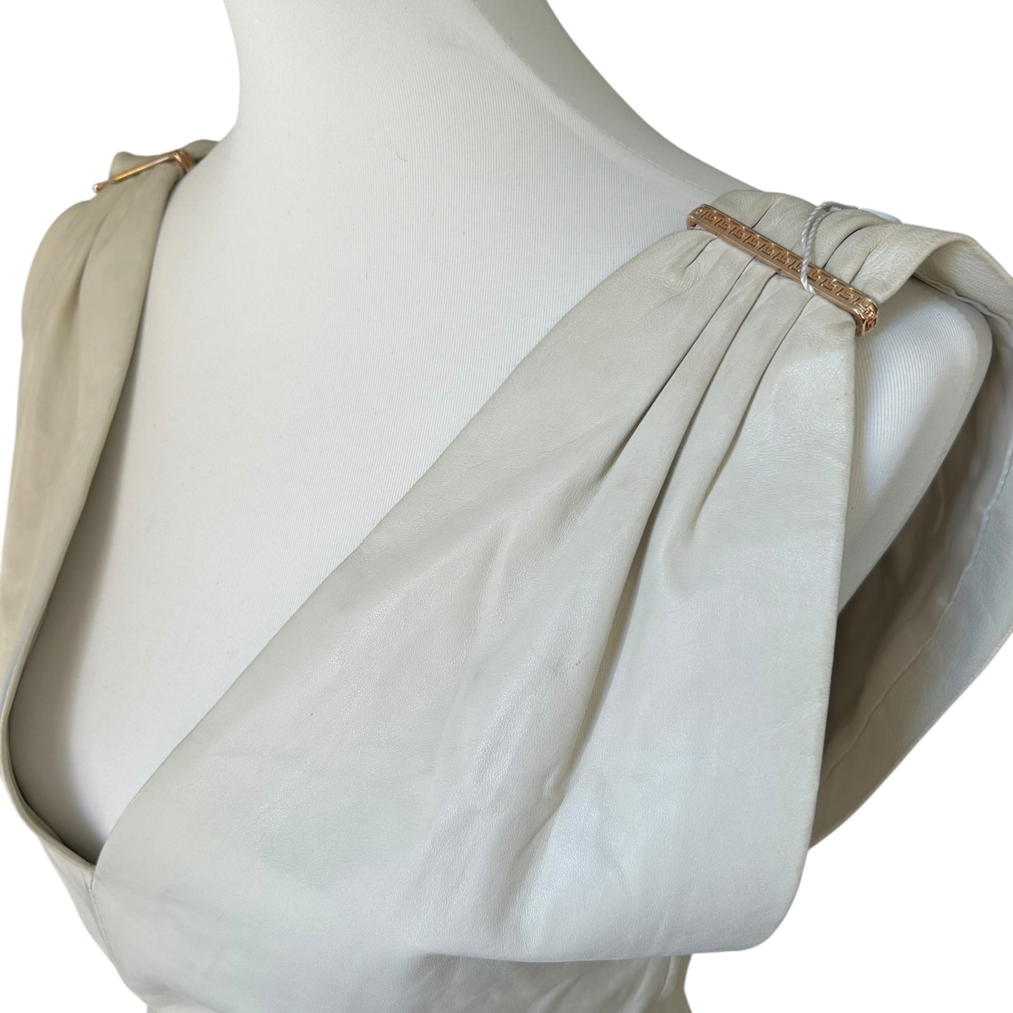 Gianni Versace Vintage 100% Leather Ivory Bodycon Dress with Gold Medusa Hardware NWT